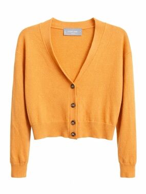 Everlane 100% Cashmere Cropped Cardigan Orange XS Button Front Soft Lightweight